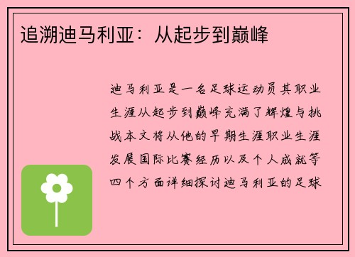 追溯迪马利亚：从起步到巅峰